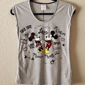 Light gray mickey and minnie mouse love sleeveless shirt